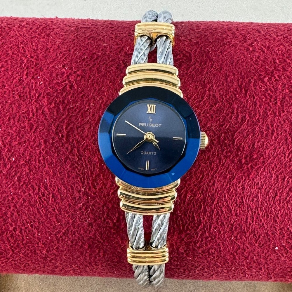 Vintage Peugeot Stainless Steel Cable and Gold Watch